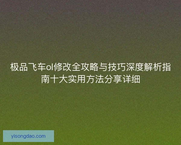 极品飞车ol修改全攻略与技巧深度解析指南十大实用方法分享详细